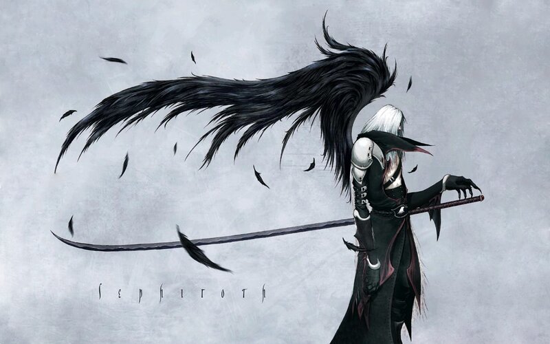 White-haired Warrior with Wings — Black, Dramatic