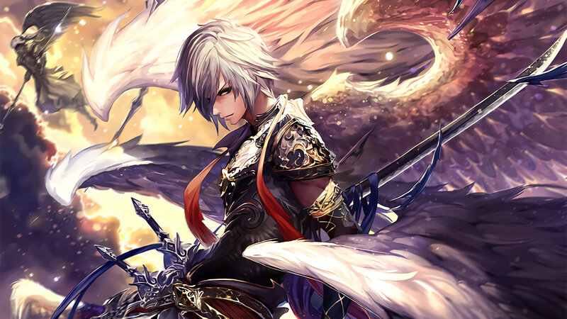 White-haired Warrior with Wings — Purple