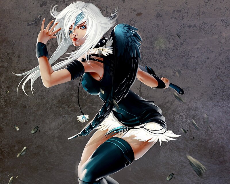 white-haired warrior with wings