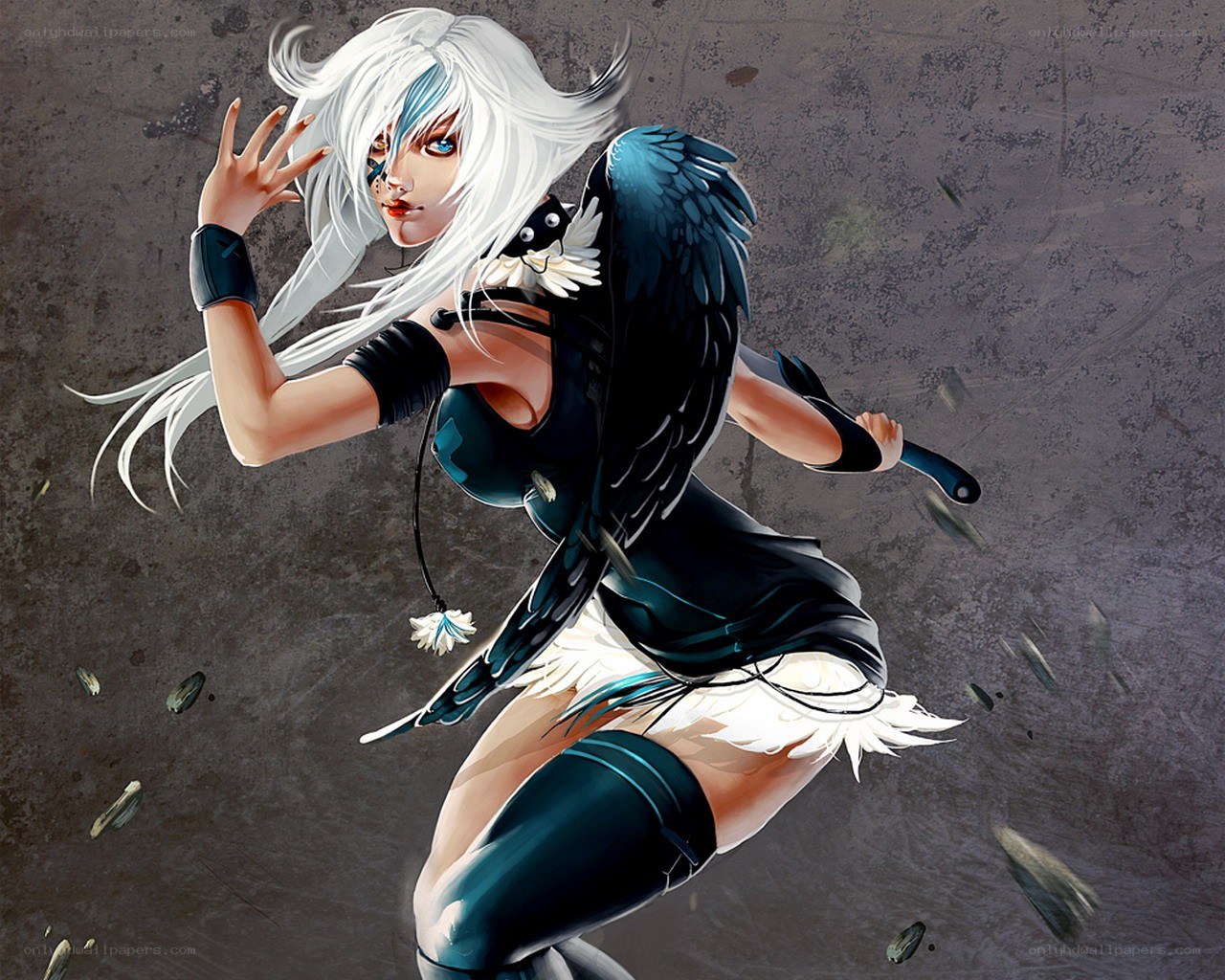 white-haired warrior with wings