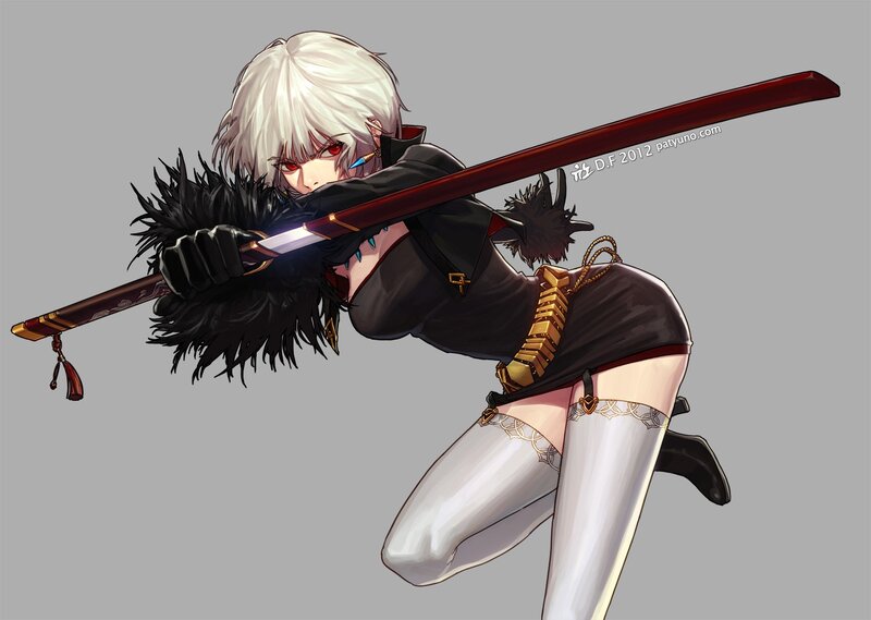 White-haired Warrior Woman — Black, Dramatic, Anime