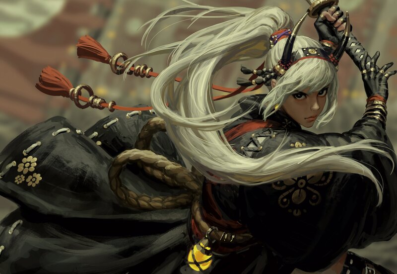 White-haired Warrior Woman — Black, Intense