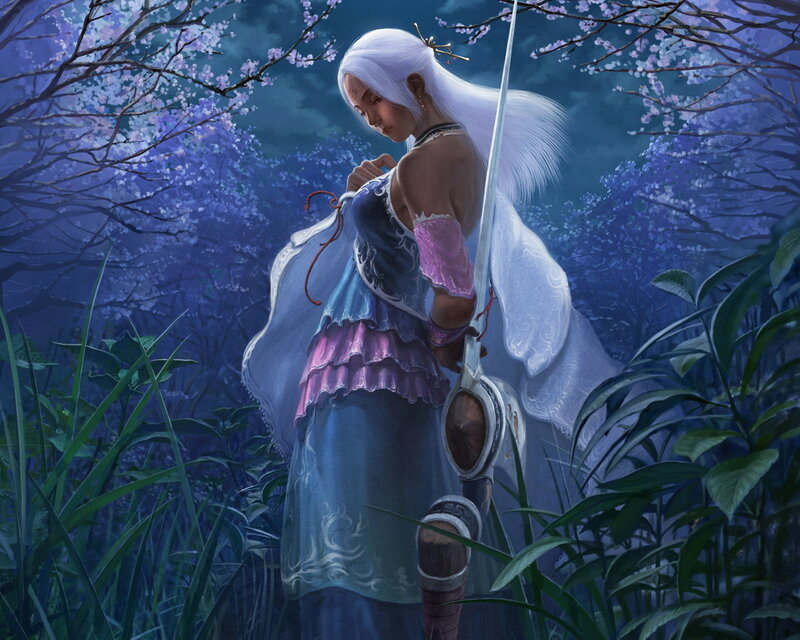 White-haired Warrior Woman — Blue