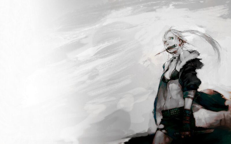 White-haired Warrior Woman — Gray, Dramatic, Digital Art