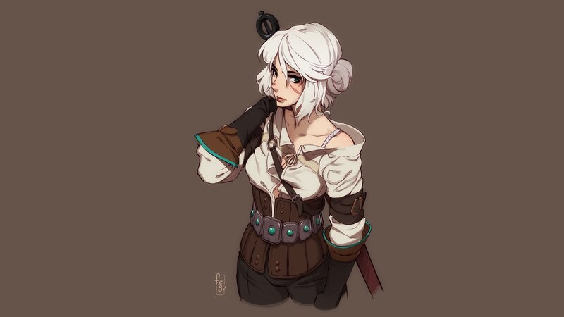 White-haired Woman in Armor — Brown