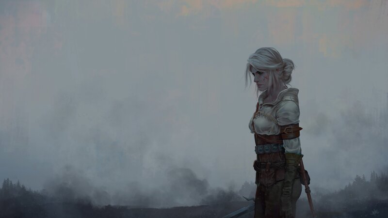 White-haired Woman in Armor — Gray, Somber