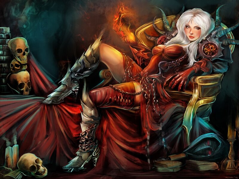 White-haired Woman on Throne — Red