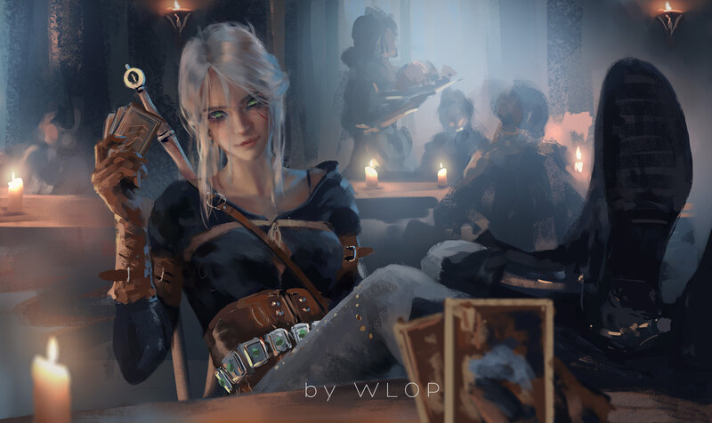 White-haired Woman with Cards