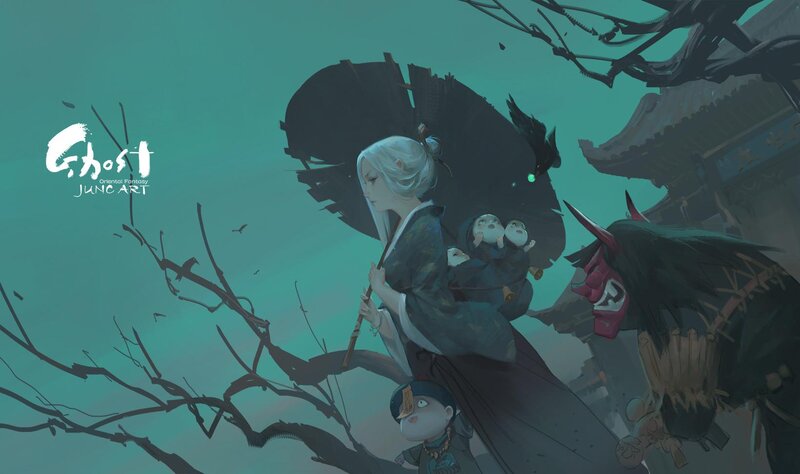 White-haired Woman with Children
