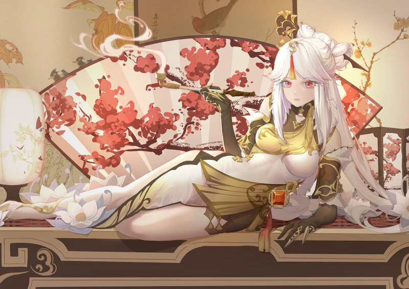 White-haired Woman with Fan