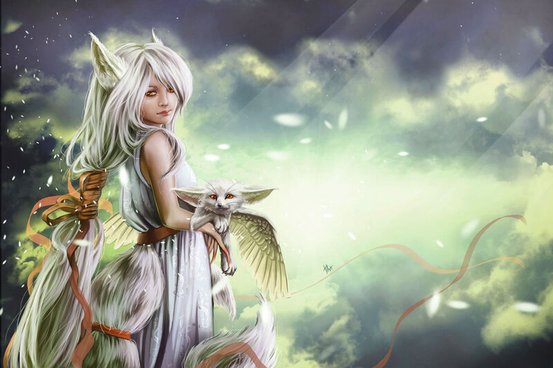 White-haired Woman with Fox