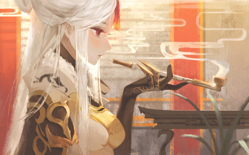 White-haired Woman with Pipe