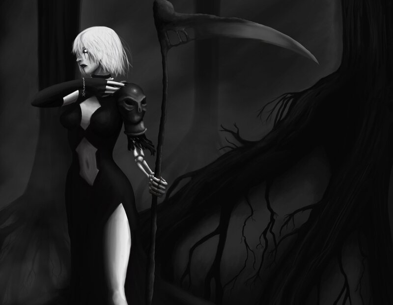 White-haired Woman with Scythe