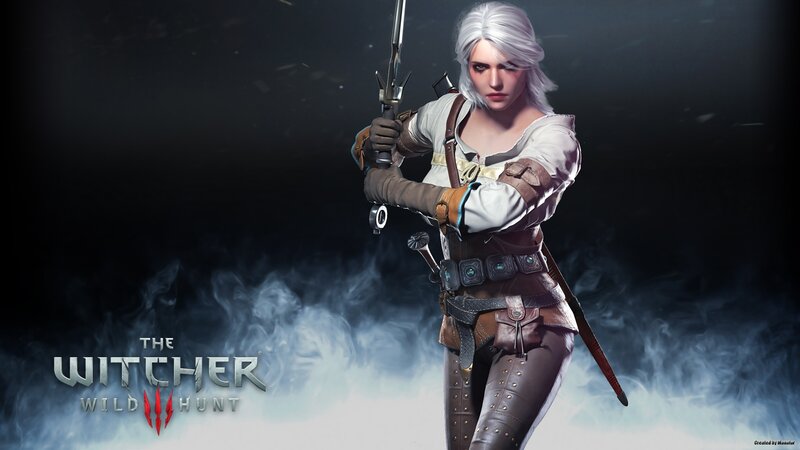 White-haired Woman with Sword — Black, Dramatic, Digital Art