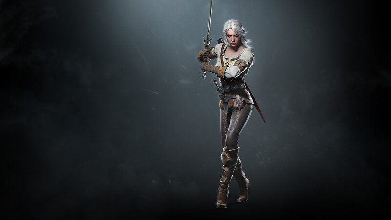 White-haired Woman with Sword — Black, Dramatic, Night, 3d Render