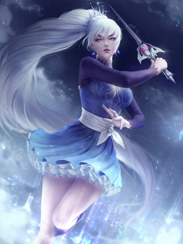 White-haired Woman with Sword — Blue