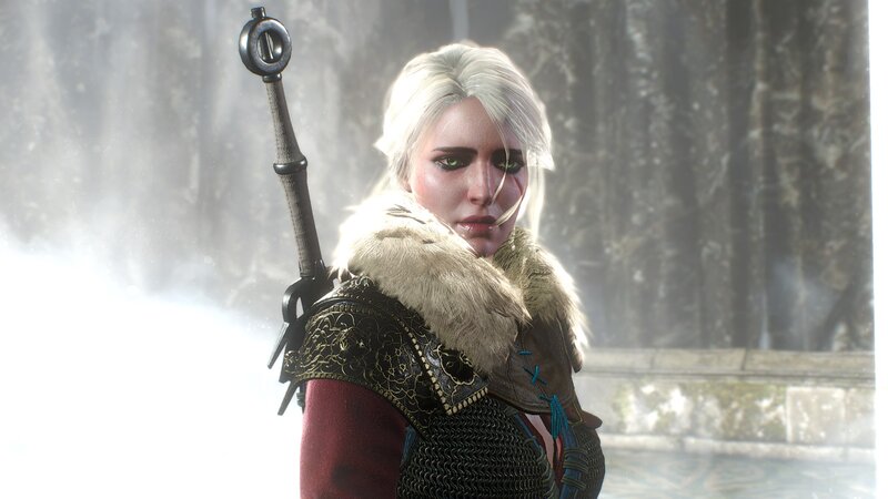 White-haired Woman with Sword — White, Dramatic, 3d Render, Fur Collar