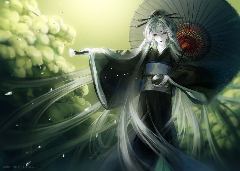 White-haired Woman with Umbrella