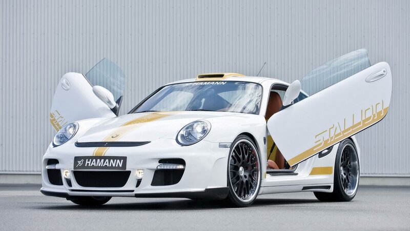 White Hamann Porsche with open doors