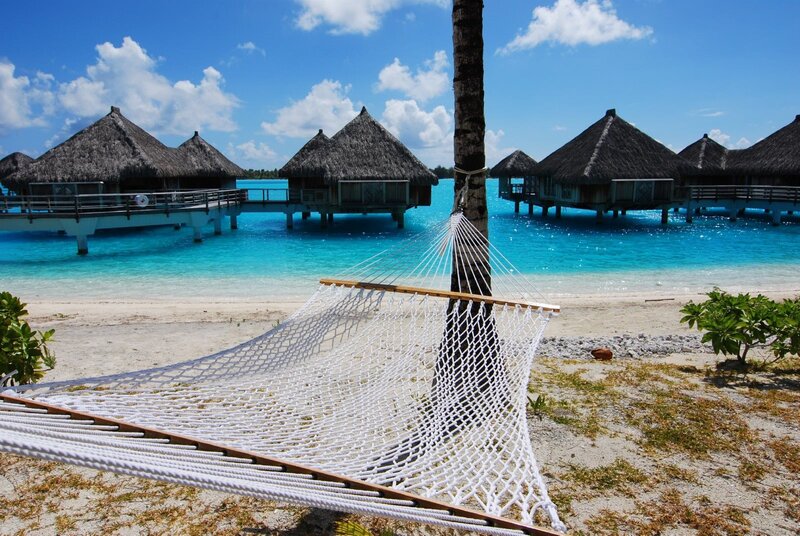 White Hammock on Beach — Blue, Serene