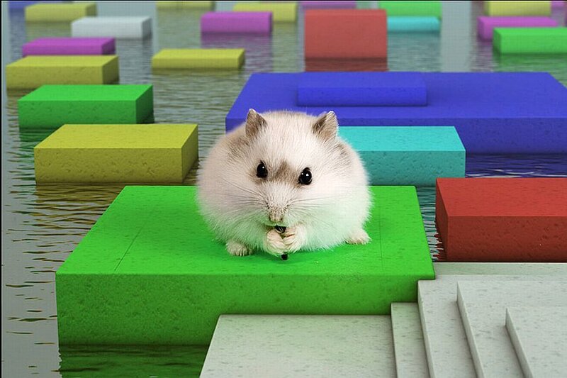 White Hamster on Green Block