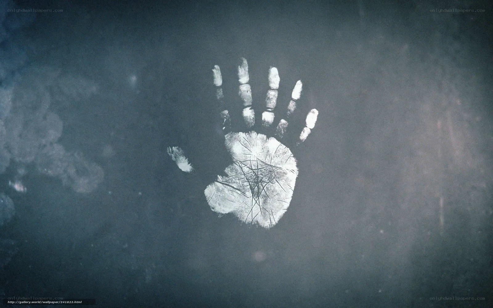 white handprint on dark surface
