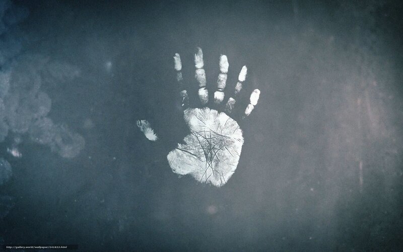 White Handprint on Dark Surface — Gray, Dramatic, Digital Art