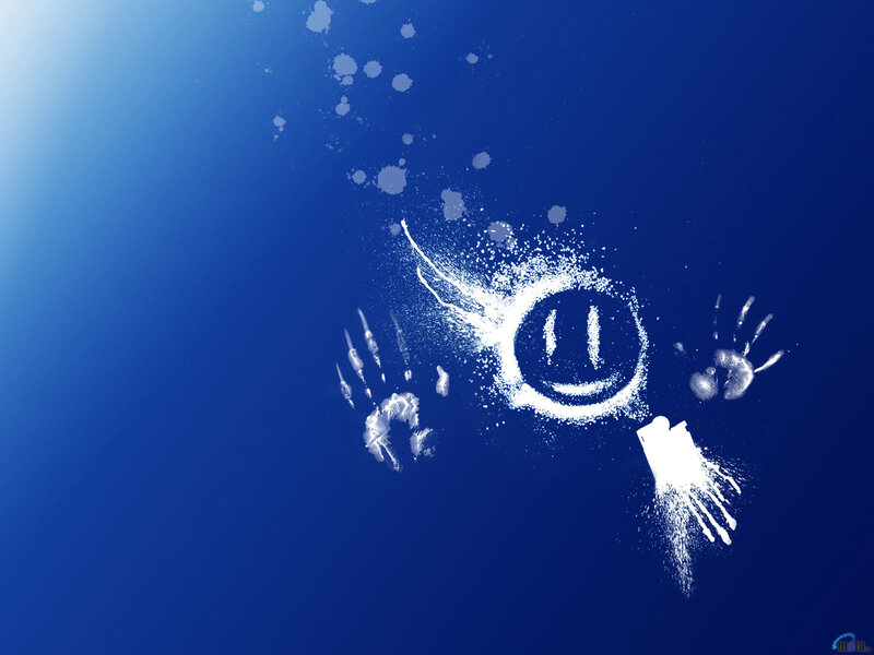 White Handprints on Blue