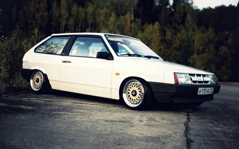White Hatchback Car — Dramatic, Autumn, Photograph