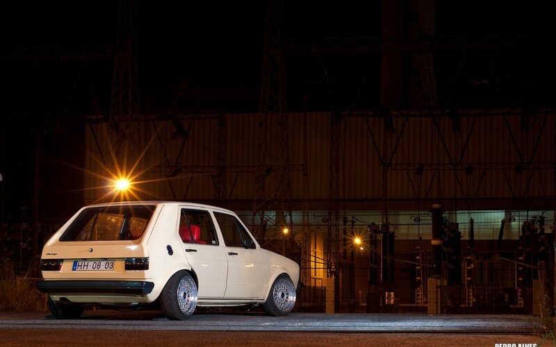 White Hatchback Car — Dramatic, Night