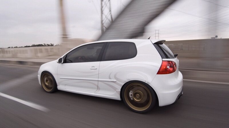 White Hatchback Car — Dynamic, Afternoon, Photograph, Road, Bridge