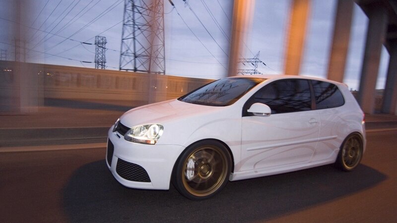 White Hatchback Car — Dynamic, Sunset