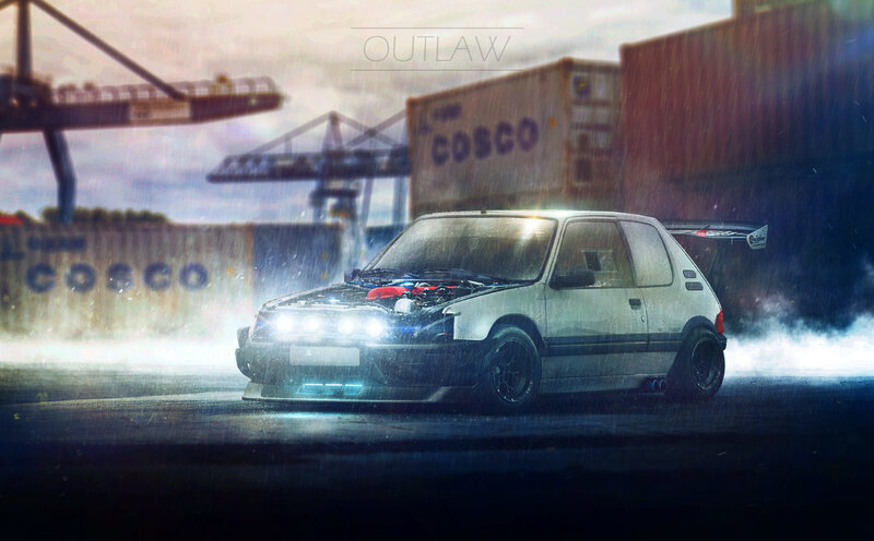 White Hatchback Car — Gray