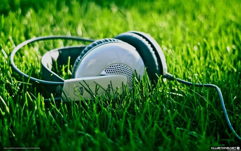 White Headphones on Grass — Green