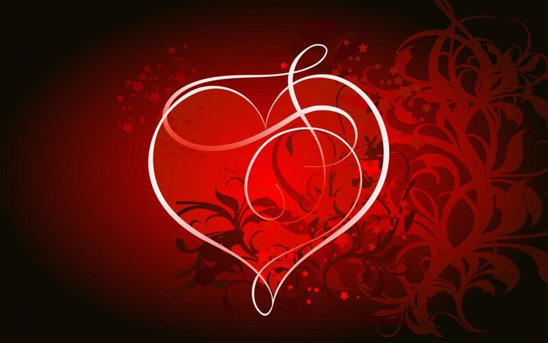White Heart Outline — Red, Romantic, Digital Art, Stars, Floral Patterns