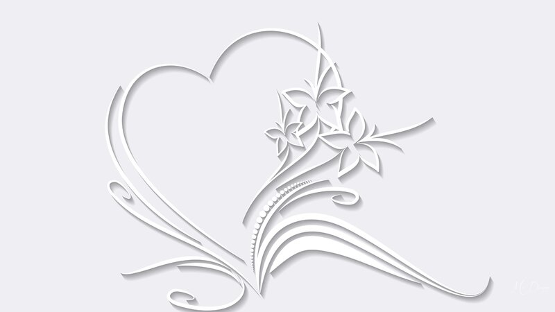 White Heart with Flowers