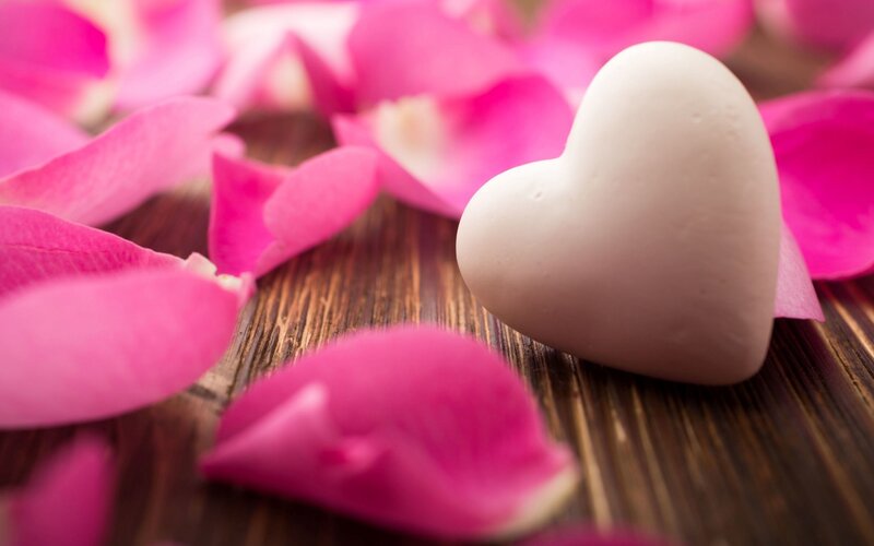 White Heart with Rose Petals