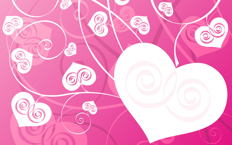 White Hearts on Pink — Romantic, Vector Art, Swirls, Flowers
