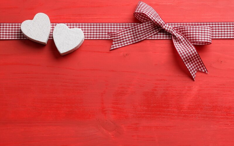 White Hearts on Red Ribbon