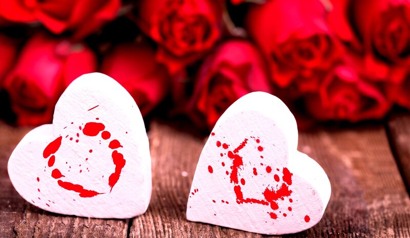 White Hearts with Red Splatters — Dramatic