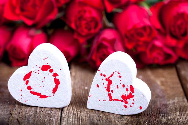 White Hearts with Red Splatters