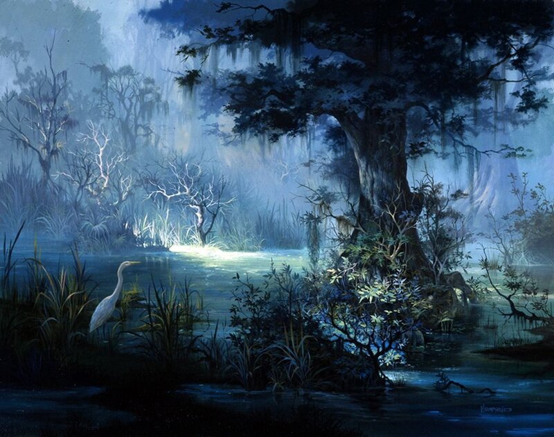 White Heron in Swamp — Blue