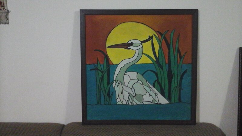 White Heron in Water — Yellow