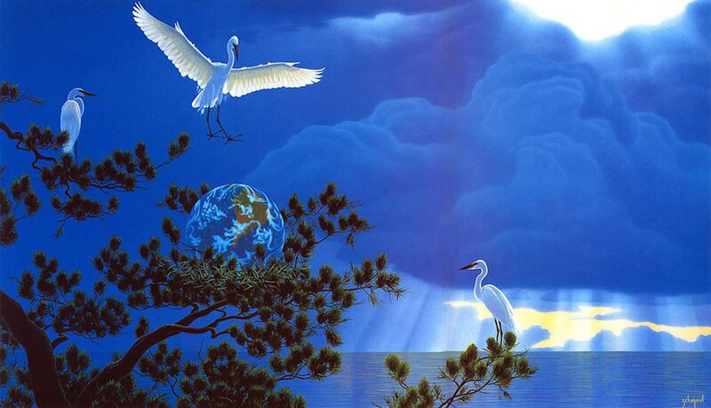 White Herons and Earth — Blue, Serene