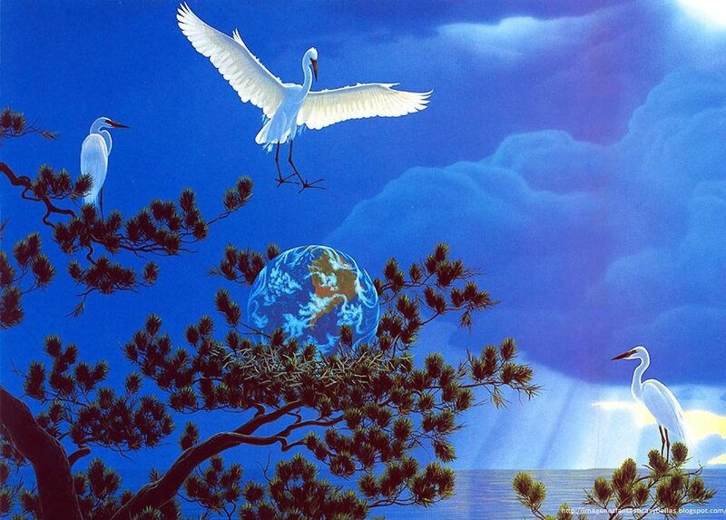 White Herons and Earth — Blue