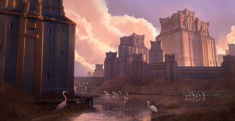White Herons Near Ruins