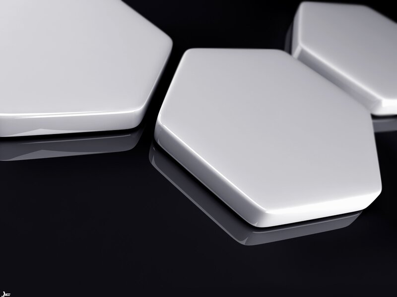 White Hexagonal Tiles — Minimalist, 3d Render, Black Surface