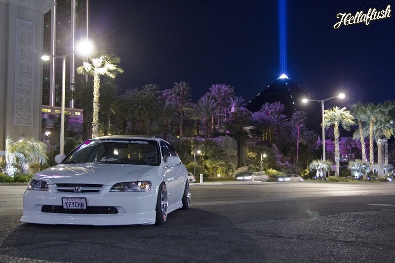 White Honda at night in Las Vegas