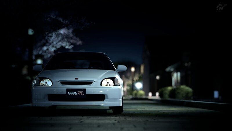 White Honda Civic Type R at night