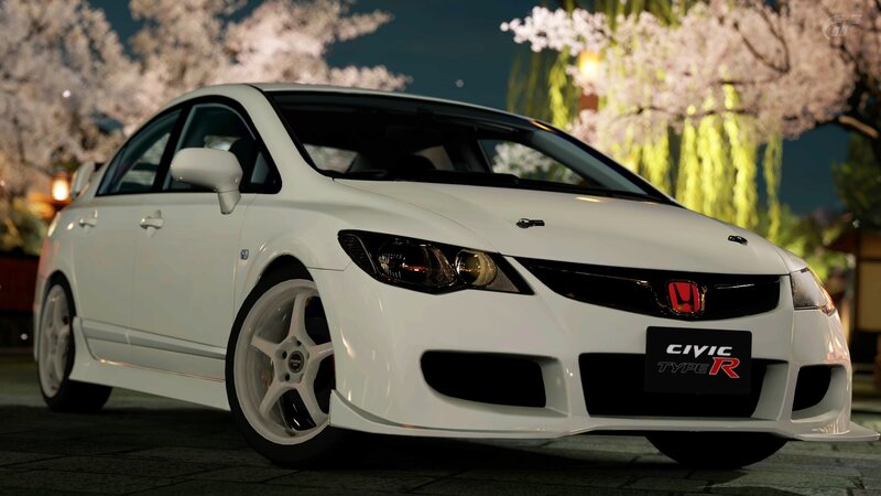 White Honda Civic Type R at night